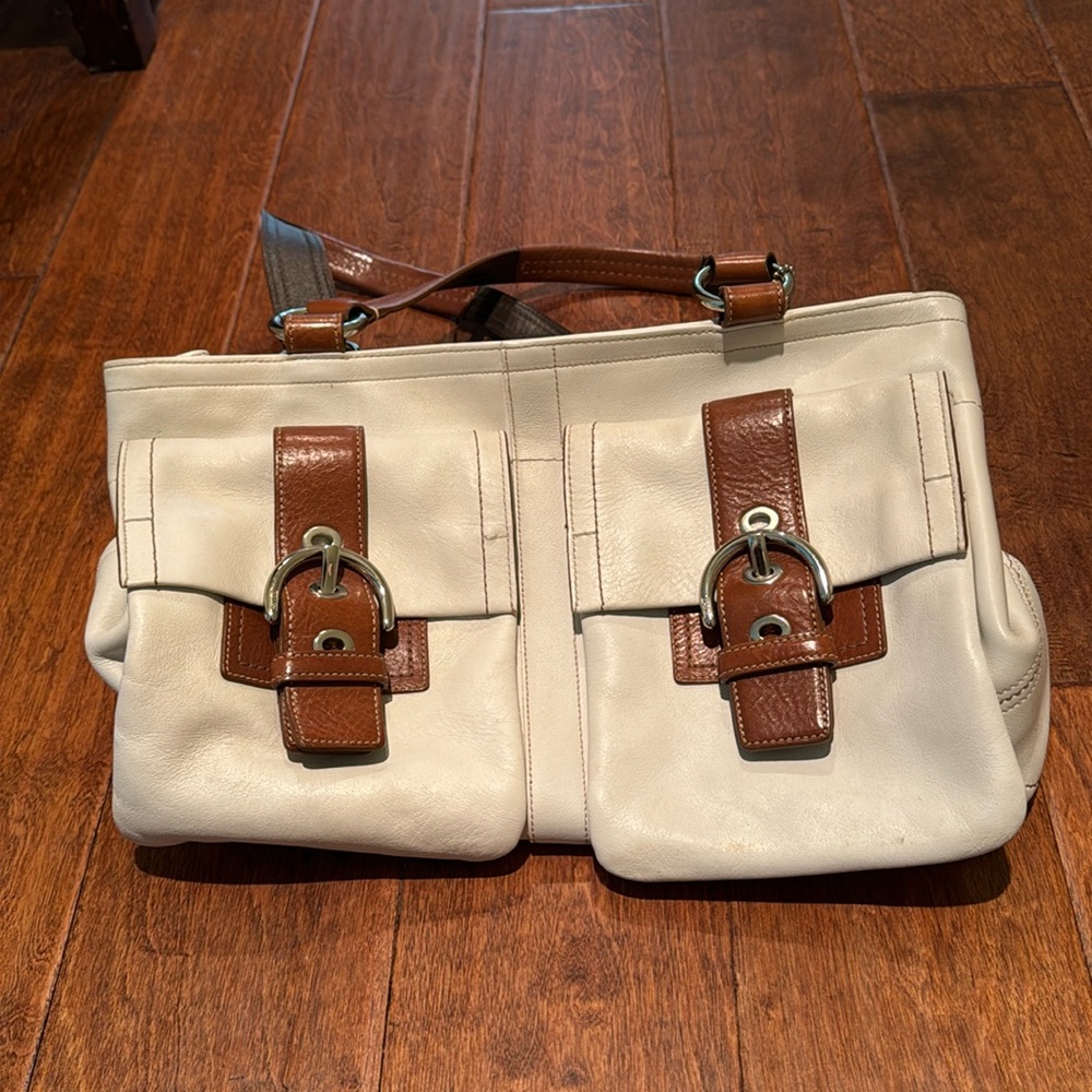 Coach purse - white and brown